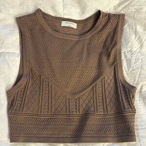 Aritzia Babaton Pointelle Brown Geometric Crop Top (size large)